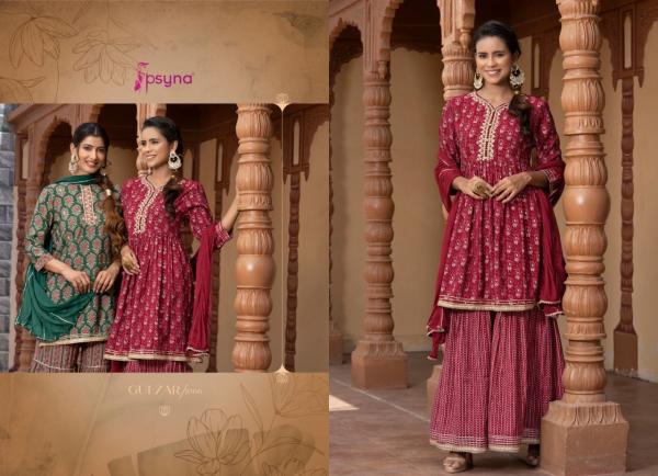 Psyna Gulzar Festive Wear Viscose Kurti Sharara With Dupatta Collection